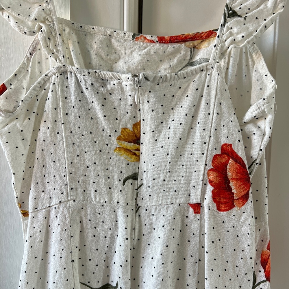 Linen Mini Dress Ruffle Sleeves - Picture 4 of 5